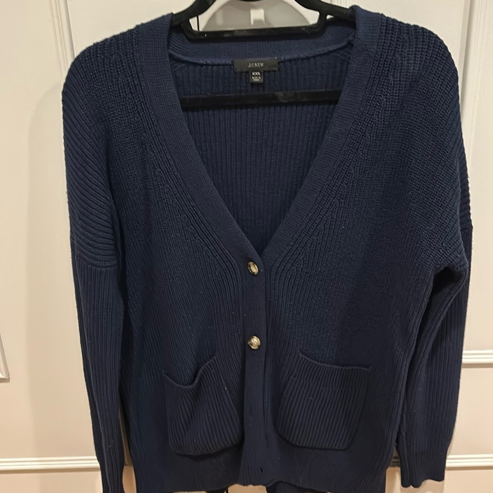 Jcrew Blue Cardigan Cotton and Cashmere Blend with Pockets. Fits over size